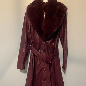 Maroon fur lined trench coat